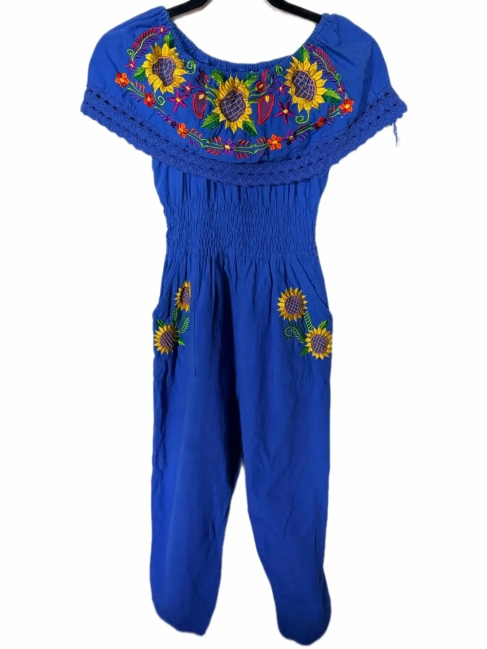Boho sunflower blue romper S